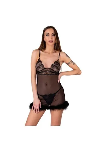 Zerunam lingerie set: black lace thong and camisole