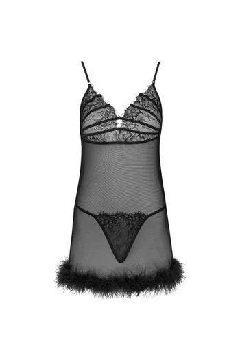 Zerunam lingerie set: black lace thong and camisole