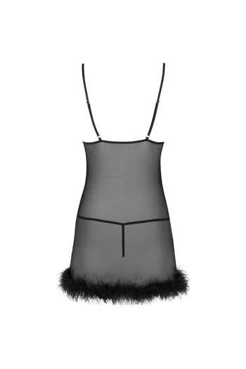 Zerunam lingerie set: black lace thong and camisole