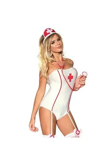 Sexy Off The Shoulder Nurse Costume Teddy