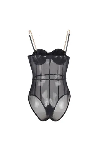 One Piece Metal Strap See Through Underwire Bodysuit
