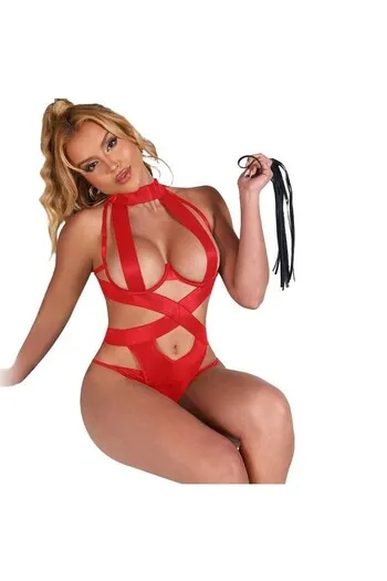 Red Sexy Harness Halter Bodysuit - Elegance and Sensuality
