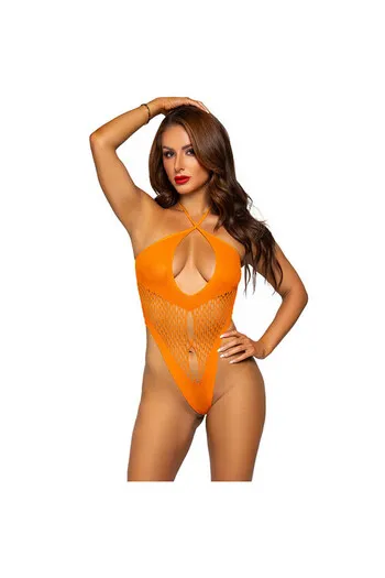 Body Halter Senza Cuciture con Rete Hexi e Scollo a V | Leg Avenue