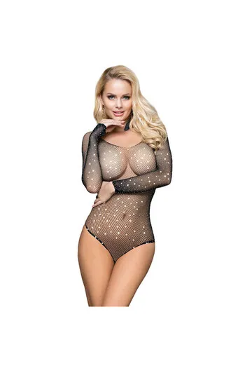 SUBBLIME - 952297 BODY A RETE LUCIDA CON SPALLE SCOPERTE MANICA LUNGA NERO TAGLIA UNICA