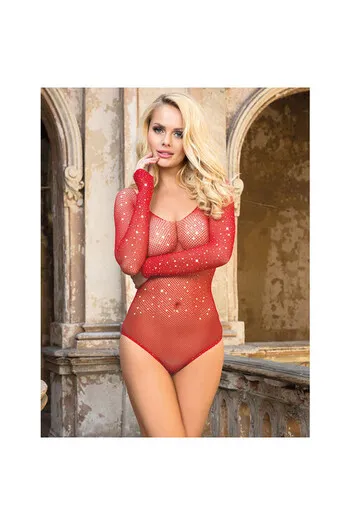 SUBBLIME - 952303 BODY LUCIDO CON SPALLE SCOPERTE MANICA LUNGA ROSSO TAGLIA UNICA