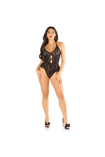 LEG AVENUE - BODY CON FIOCCO E VOLANT NERO TAGLIA UNICA
