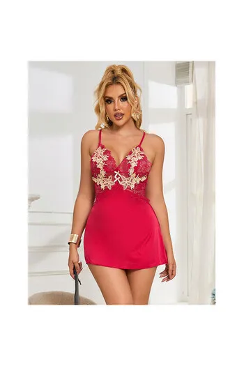 SUBBLIME - 954130 BABYDOLL CON DISEGNO FLOREALE ROSSO L/XL