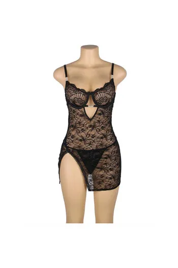 SUBBLIME - 954185 BABYDOLL IN PIZZO CON SPALLINE REGOLABILI NERO S/M