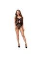 Black lace bodysuit with sensual details and sheer accents
