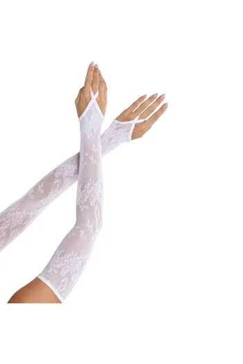 LEG AVENUE - GUANTI SCALDA MANICOTTI IN PIZZO FLOREALE EXTRA LUNGHI BIANCHI