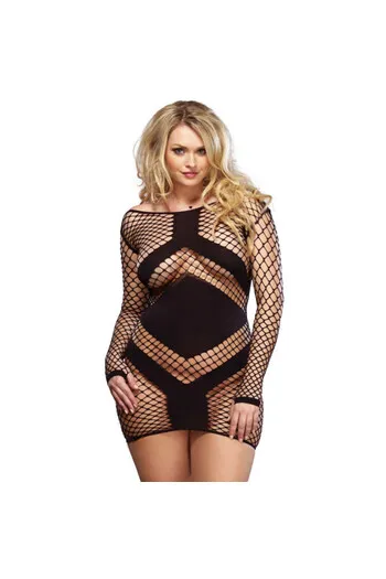 Red Mini Dress with Long Sleeves and Opaque Panels