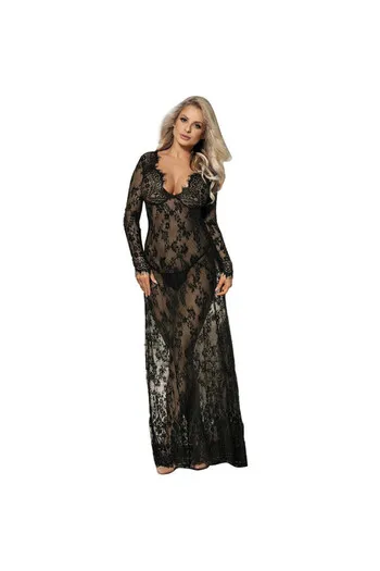 Vestito lungo nero con bordati floreali - Eleganza sublime