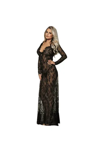 Vestito lungo nero con bordati floreali - Eleganza sublime