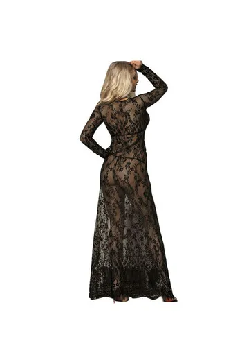 Long black dress with floral embroidery - Sublime elegance