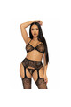 3-Piece Lingerie Set with Paillettes, Garter Stockings & Thong - Leg Avenue