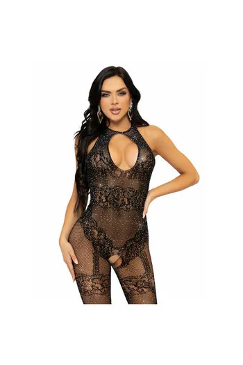 LEG AVENUE - BODYSTOCKING A RETE SENZA CUCITURE LEG AVENUE - TAGLIA UNICA - NERO