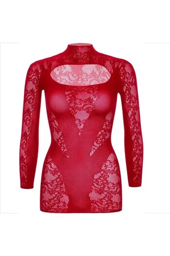 LEG AVENUE - MINI ABITO CON PIZZO MANICA LUNGA ROSSO