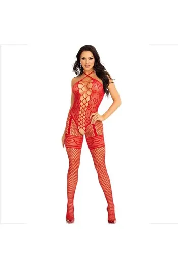 LEG AVENUE - BODYSTOCKING CAVEZZA COLLO ROSSO CUORI ROSSI