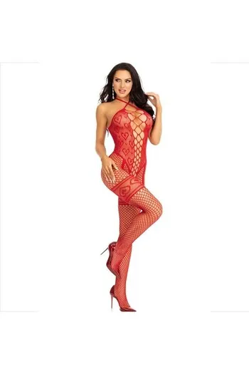 LEG AVENUE - BODYSTOCKING CAVEZZA COLLO ROSSO CUORI ROSSI