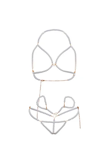 LEG AVENUE - SET POLSINI REGGISENO E PERIZOMA CON PERLE