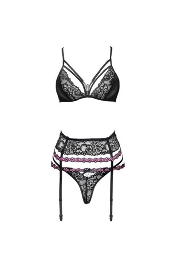 Elegant Lingerie Set with Black Lace and Silver Details