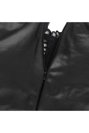Black Lace and Leather Lingerie Dress - Sensual Elegance