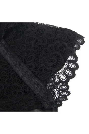 Black Lace and Leather Lingerie Dress - Sensual Elegance