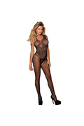 SUBBLIME - 951962 BODYSTOCKING A RETE SENZA CAVALLO CON STAMPA A FIORI NERO TAGLIA UNICA