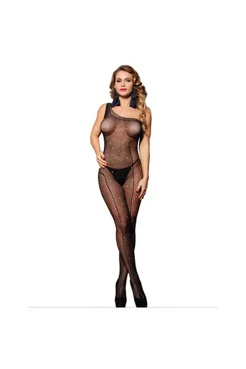 SUBBLIME - 952037 BODYSTOCKING MONOSPALLA A RETE CON STRASS NERO TAGLIA UNICA