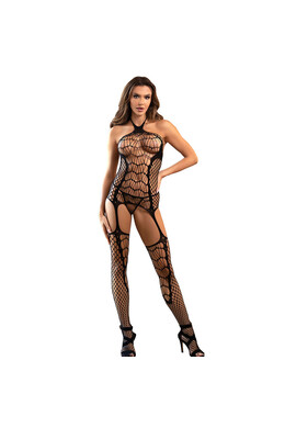 SUBBLIME - 952105 BODYSTOCKING A RETE SENZA CAVALLO CON SCOLLO A CAPPUCCIO E SCHIENA APERTA NERO TAGLIA UNICA