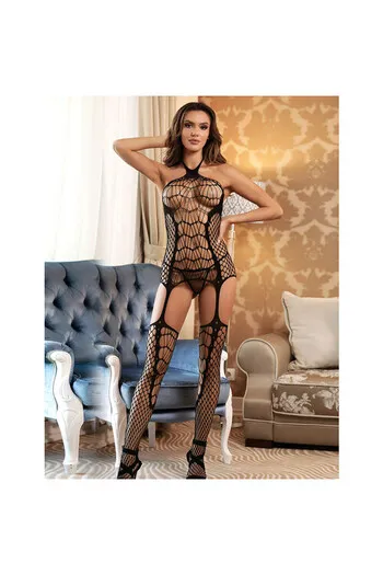 SUBBLIME - 952105 BODYSTOCKING A RETE SENZA CAVALLO CON SCOLLO A CAPPUCCIO E SCHIENA APERTA NERO TAGLIA UNICA
