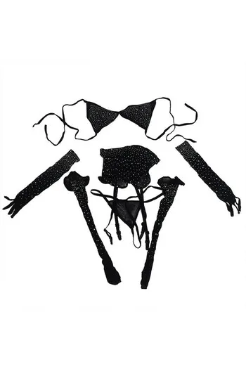 SUBBLIME - 952174 BODYSTOCKING A RETE CON GUANTI E STRASS NERO TAGLIA UNICA