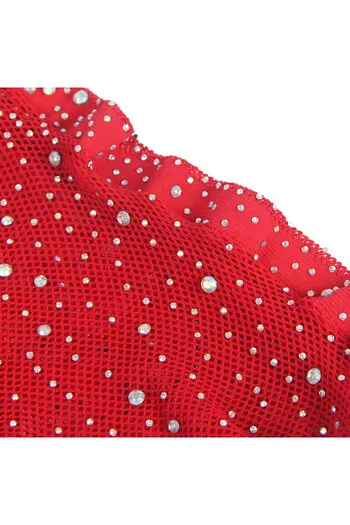 SUBBLIME - 952181 BODYSTOCKING A RETE CON GUANTI E STRASS ROSSO TAGLIA UNICA