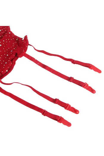 SUBBLIME - 952181 BODYSTOCKING A RETE CON GUANTI E STRASS ROSSO TAGLIA UNICA