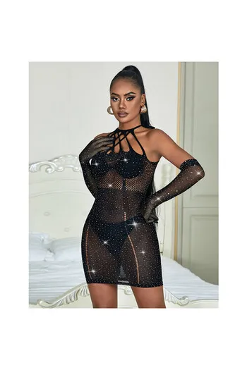 SUBBLIME - 952235 ABITO A RETE CON STRASS NERO TAGLIA UNICA