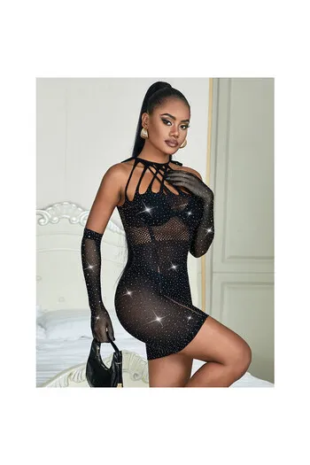 SUBBLIME - 952235 ABITO A RETE CON STRASS NERO TAGLIA UNICA