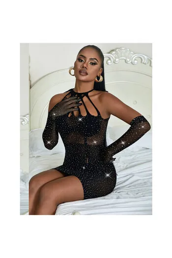 SUBBLIME - 952235 ABITO A RETE CON STRASS NERO TAGLIA UNICA