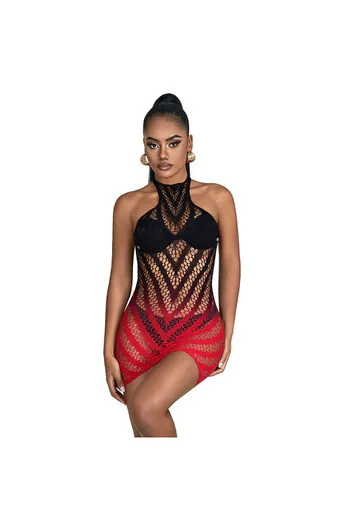 SUBBLIME - 952242 VESTITO ELASTICO A RETE DEGRADATA ROSSO E NERO TAGLIA UNICA