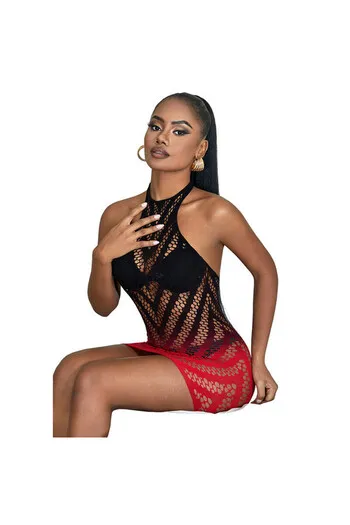 SUBBLIME - 952242 VESTITO ELASTICO A RETE DEGRADATA ROSSO E NERO TAGLIA UNICA