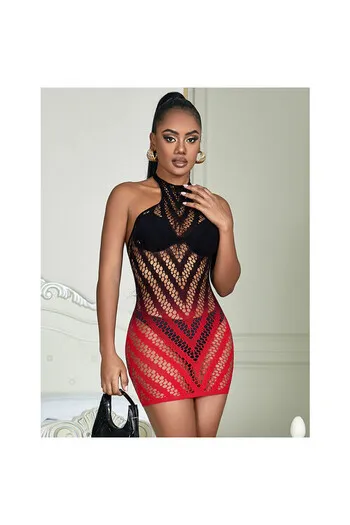 SUBBLIME - 952242 VESTITO ELASTICO A RETE DEGRADATA ROSSO E NERO TAGLIA UNICA