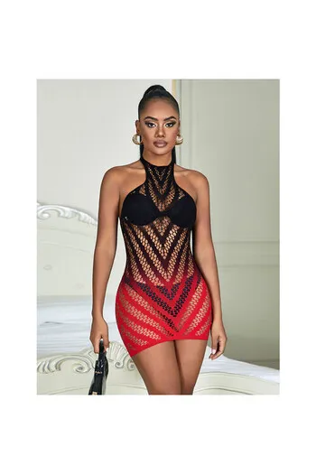 SUBBLIME - 952242 VESTITO ELASTICO A RETE DEGRADATA ROSSO E NERO TAGLIA UNICA