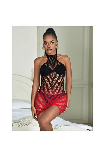 SUBBLIME - 952242 VESTITO ELASTICO A RETE DEGRADATA ROSSO E NERO TAGLIA UNICA