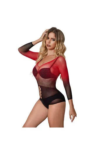 SUBBLIME - 952259 VESTITO ELASTICO A RETE MANICA LUNGA SFUMATO ROSSO E NERO TAGLIA UNICA