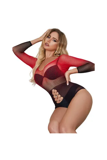 SUBBLIME - 952259 VESTITO ELASTICO A RETE MANICA LUNGA SFUMATO ROSSO E NERO TAGLIA UNICA