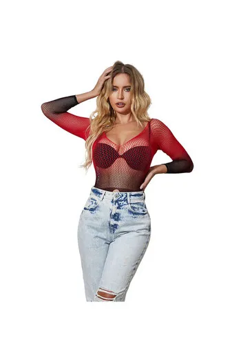 SUBBLIME - 952259 VESTITO ELASTICO A RETE MANICA LUNGA SFUMATO ROSSO E NERO TAGLIA UNICA