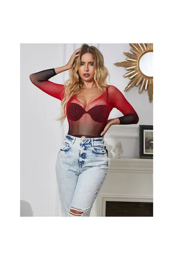 SUBBLIME - 952259 VESTITO ELASTICO A RETE MANICA LUNGA SFUMATO ROSSO E NERO TAGLIA UNICA