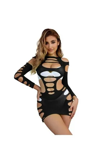 SUBBLIME - 952266 VESTITO ELASTICO A RETE MANICA LUNGA NERO TAGLIA UNICA