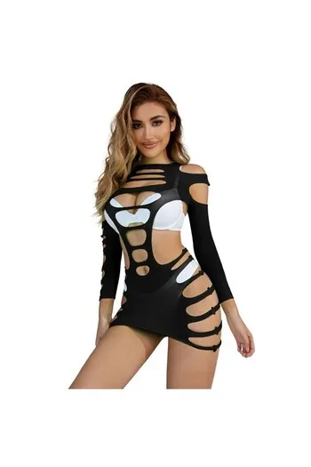 SUBBLIME - 952266 VESTITO ELASTICO A RETE MANICA LUNGA NERO TAGLIA UNICA