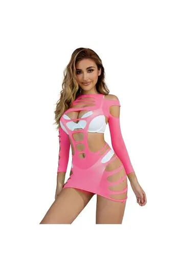 SUBBLIME - 952273 VESTITO ELASTICO A RETE MANICA LUNGA ROSA TAGLIA UNICA