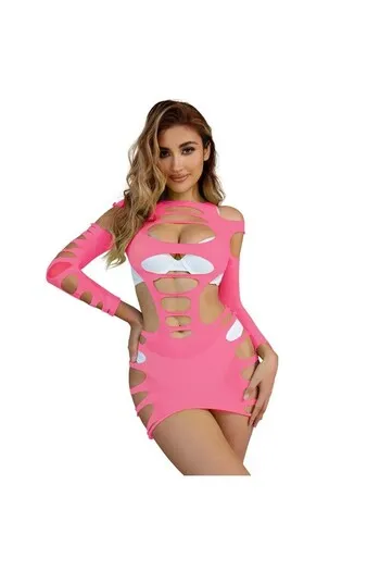 SUBBLIME - 952273 VESTITO ELASTICO A RETE MANICA LUNGA ROSA TAGLIA UNICA